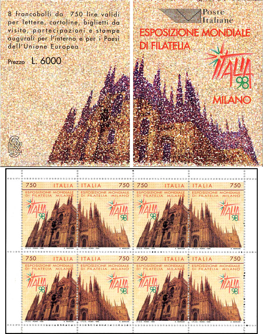 Francobollo Logo dell'Esposizione Mondiale di Filatelia e Duomo di Milano -  1996