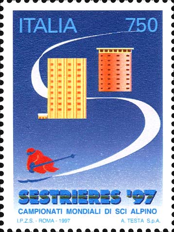 Francobollo Sciatore e Palazzi -  1997
