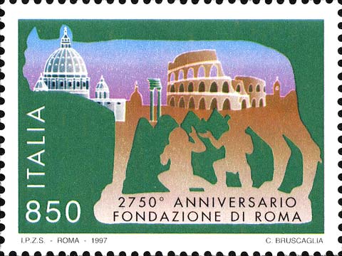 Francobollo San Pietro, Colosseo e Lupa -  1997