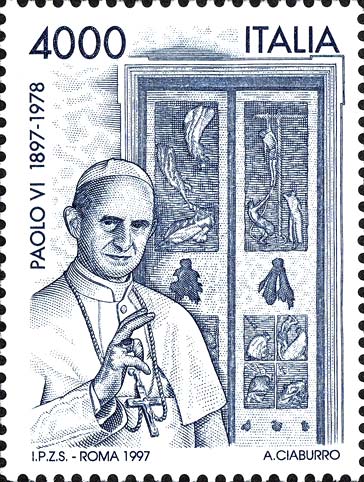 Francobollo Ritratto di Paolo VI e Porta della Morte di Giacomo Manzù, a San Pietro -  1997