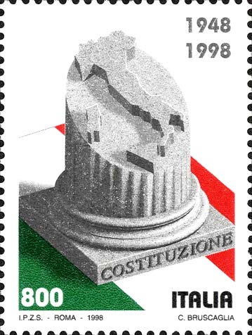 Francobollo Tricolore e Profilo dell'Italia Scolpito su una Colonna -  1998