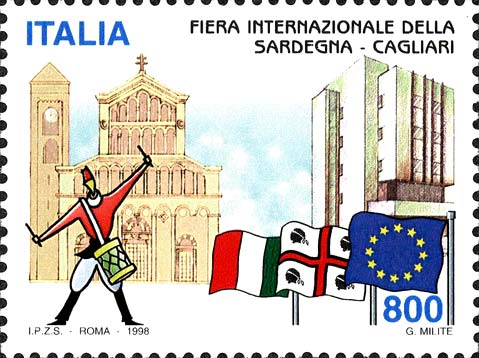 Francobollo Cattedrale e Fiera di Cagliari, Tamburino e Bandiere -  1998