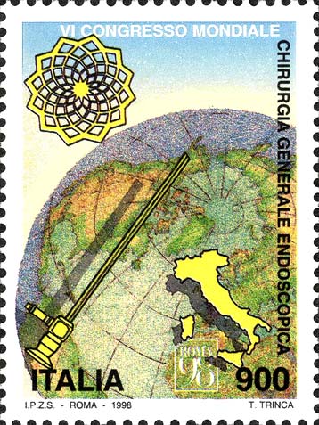 Francobollo Endoscopio, Profilo dell'Italia e Globo -  1998