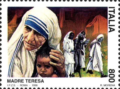 Francobollo Madre Teresa di Calcutta con Bambino -  1998