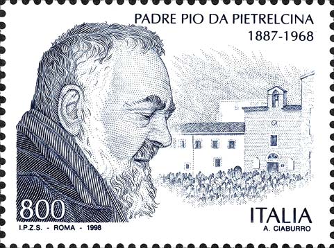 Francobollo Ritratto di Padre Pio e Convento dei Cappuccini a San Giovanni Rotondo -  1998