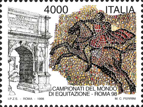 Francobollo Arco di Tito a Roma e Mosaici di Villa Romana del Casale -  1998