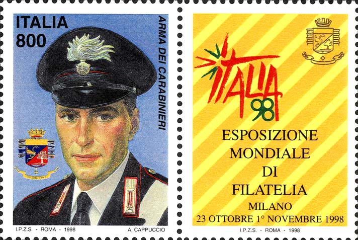 Francobollo Carabiniere, Stemma dei Carabinieri e dell'Esposizione Mondiale -  1998