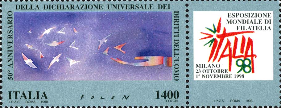 Francobollo Mano e Uccelli in Volo -  1998