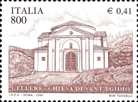 Francobollo Chiesa di Sant'Egidio, a Cellere -  1999