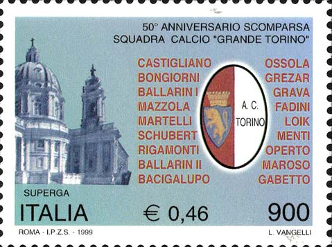 Francobollo Basilica di Superga e Scudetto del Torino -  1999