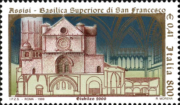 Francobollo Basilica Superiore di San Francesco, ad Assisi -  1999