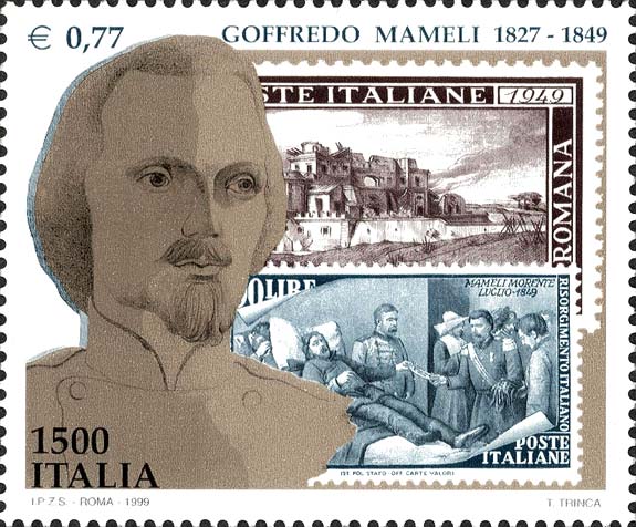 Francobollo Ritratto di Goffredo Mameli, Francobolli Repubblica Romana e Risorgimento 100 Lire -  1999