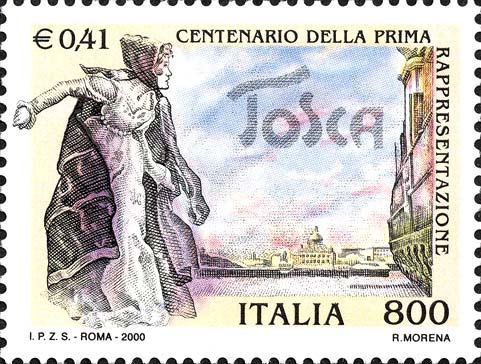 Francobollo Flora Tosca e Scenografia dell'Opera -  2000