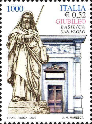 Francobollo Statua di San Paolo e Porta Santa -  2000