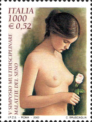 Francobollo Nudo di Donna con una Rosa in Mano -  2000