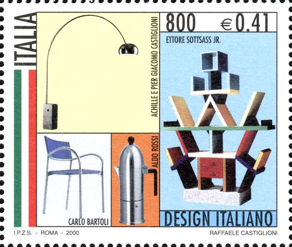 Francobollo Lampada da Terra, Libreria, Caffettiera e Poltroncina -  2000