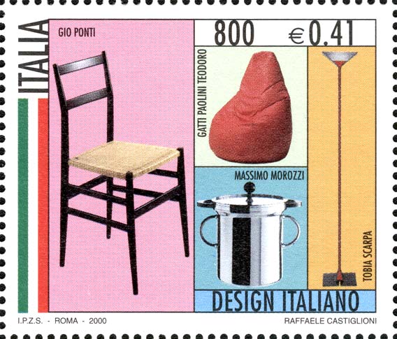 Francobollo Sedia, Poltrona, Lampada da Terra e Pentola -  2000