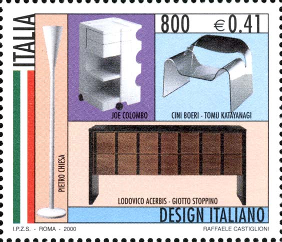 Francobollo Lampada da Terra, Mobile, Poltrona e Credenza -  2000