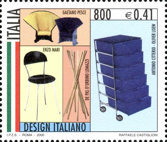 Francobollo Poltrone, Cassettiera, Appendiabiti e Sedia -  2000