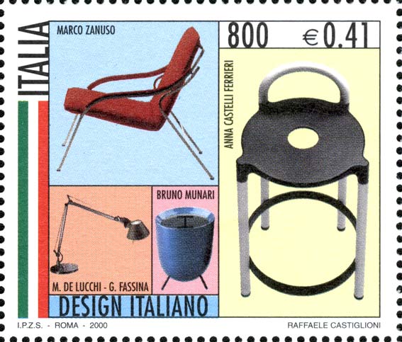 Francobollo Poltrona, Sgabello, Portaghiaccio e Lampada da Tavolo -  2000
