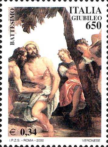 Francobollo Dipinto "Battesimo e Tentazione di Cristo" del Veronese -  2000