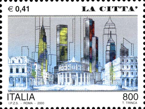 Francobollo Città Ideale e Grattacieli Moderni -  2000