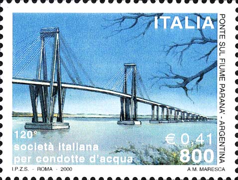Francobollo Ponte sul Fiume Paranà, in Argentina -  2000