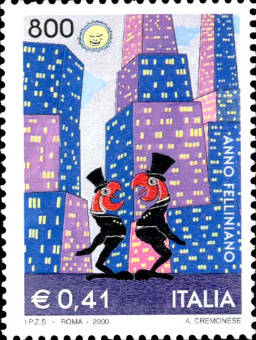 Francobollo Due Galli in Frac, Ispirati dal Film "Ginger e Fred" di Federico Fellini -  2000