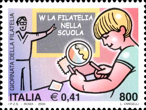 Francobollo Alunno che Osserva un Francobollo e Insegnante -  2000
