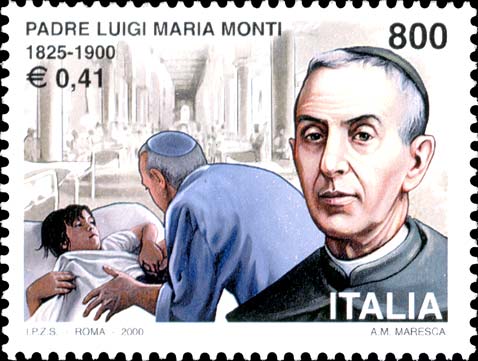 Francobollo Ritratto di Luigi Maria Monti e l'Uomo nell'Atto di Assistere un Malato -  2000