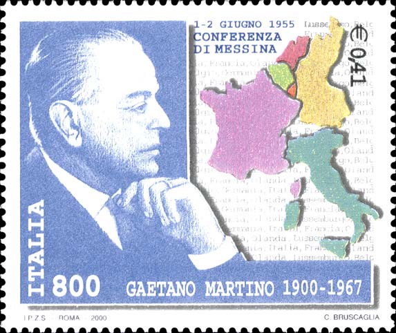 Francobollo Ritratto di Gaetano Martino e Cartina dell'Europa -  2000