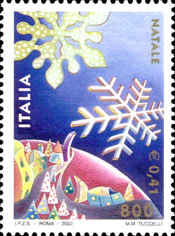 Francobollo Paesaggio Fiabesco e Fiocchi di Neve -  2000