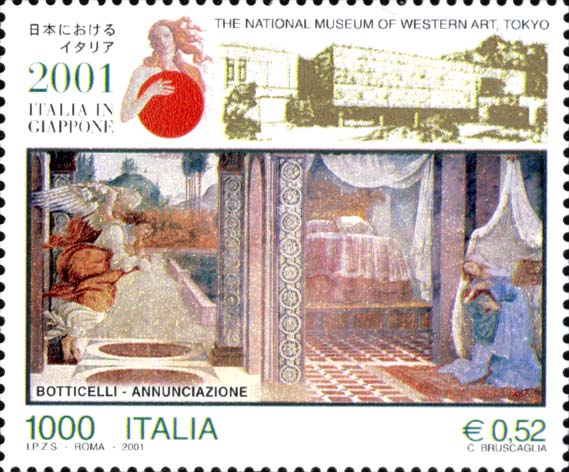 Francobollo Dipinto "Annunciazione" di Botticelli -  2001