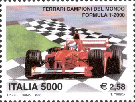Francobollo Ferrari F1 su Tappeto a Scacchi -  2001
