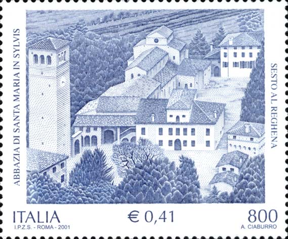 Francobollo Veduta dell'Abbazia di Santa Maria in Sylvis -  2001