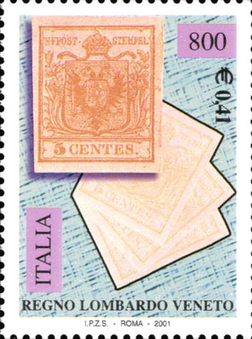Francobollo Lombardo Veneto 5 c. Giallo Ocra -  2001