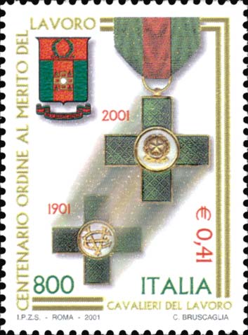Francobollo Stemma e Decorazione dell'Ordine al Merito del Lavoro -  2001