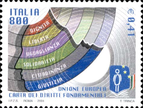 Francobollo Articoli della Carta dei Diritti Fondamentali dell'Unione Europea -  2001