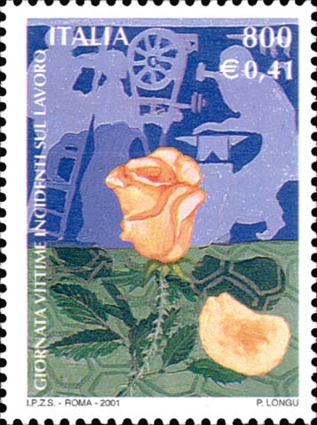 Francobollo Rosa che Perde un Petalo -  2001