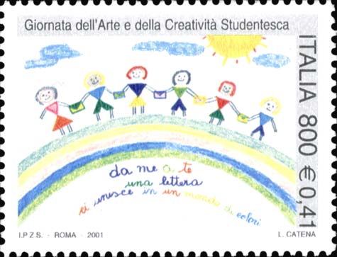 Francobollo Fila di Bambini che si Tengono per Mano -  2001
