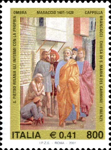 Francobollo Affresco "San Pietro Risana gli Infermi con la Propria Ombra" -  2001