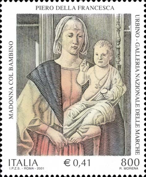 Francobollo Dipinto "Madonna col Bambino" di Piero della Francesca -  2001