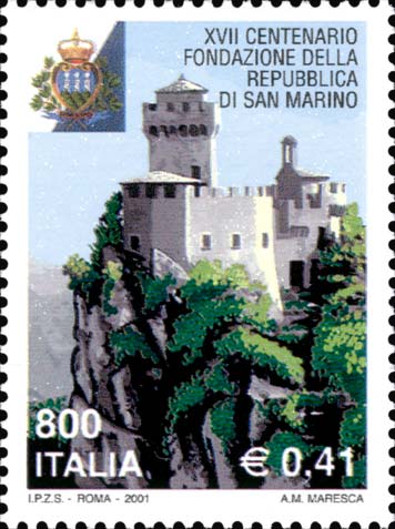 Francobollo Veduta della Rocca di San Marino -  2001