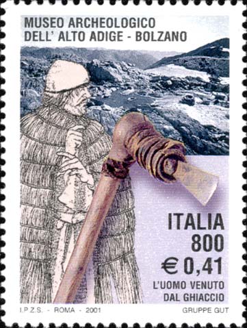 Francobollo Ascia e "Uomo Venuto dal Ghiaccio" di 5.300 Anni fa -  2001