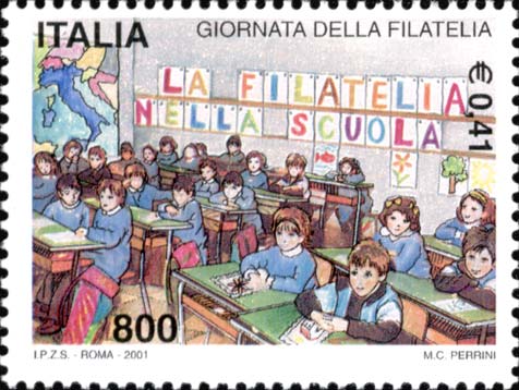 Francobollo Alunni all'Interno di un'Aula Scolastica -  2001