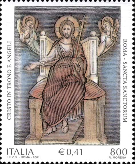 Francobollo Affresco "Cristo in Trono e Angeli" Appartenente al Ciclo Pittorico del Sancta Sanctorum -  2001