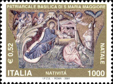 Francobollo Scena della Natività, dalla Decorazione della Basilica di Santa Maria Maggiore, a Roma -  2001