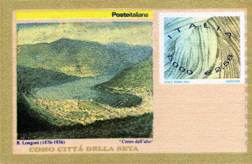 Francobollo Fibre di Seta e Veduta di Como, da un Dipinto di B.Longoni -  2001