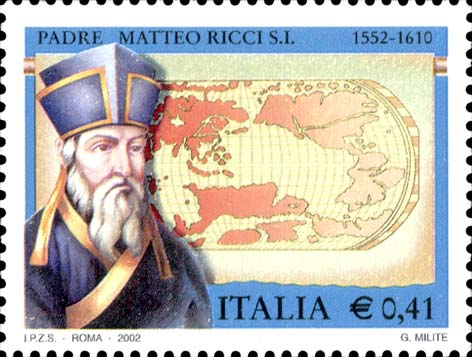 Francobollo Ritratto di Padre Matteo Ricci e Antica Carta Geografica -  2002