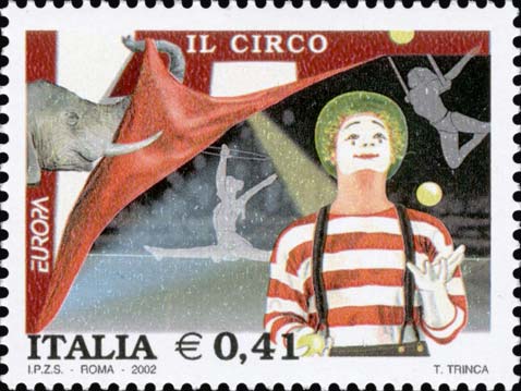 Francobollo Pagliaccio, Acrobati ed Elefante -  2002